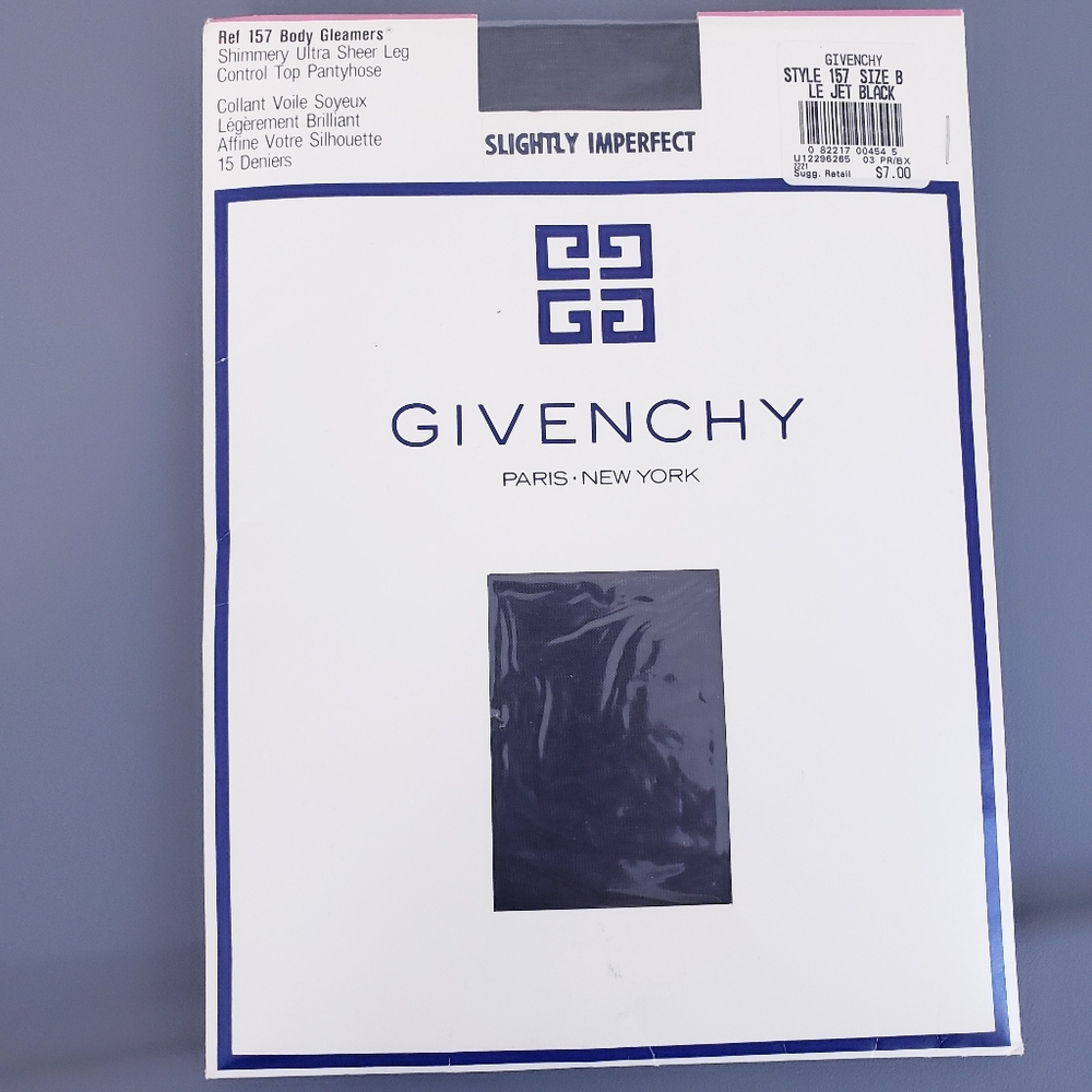 Vintage 90s Givenchy Body Gleamers Jet Black Pantyhose Size B Shimmery Sheer